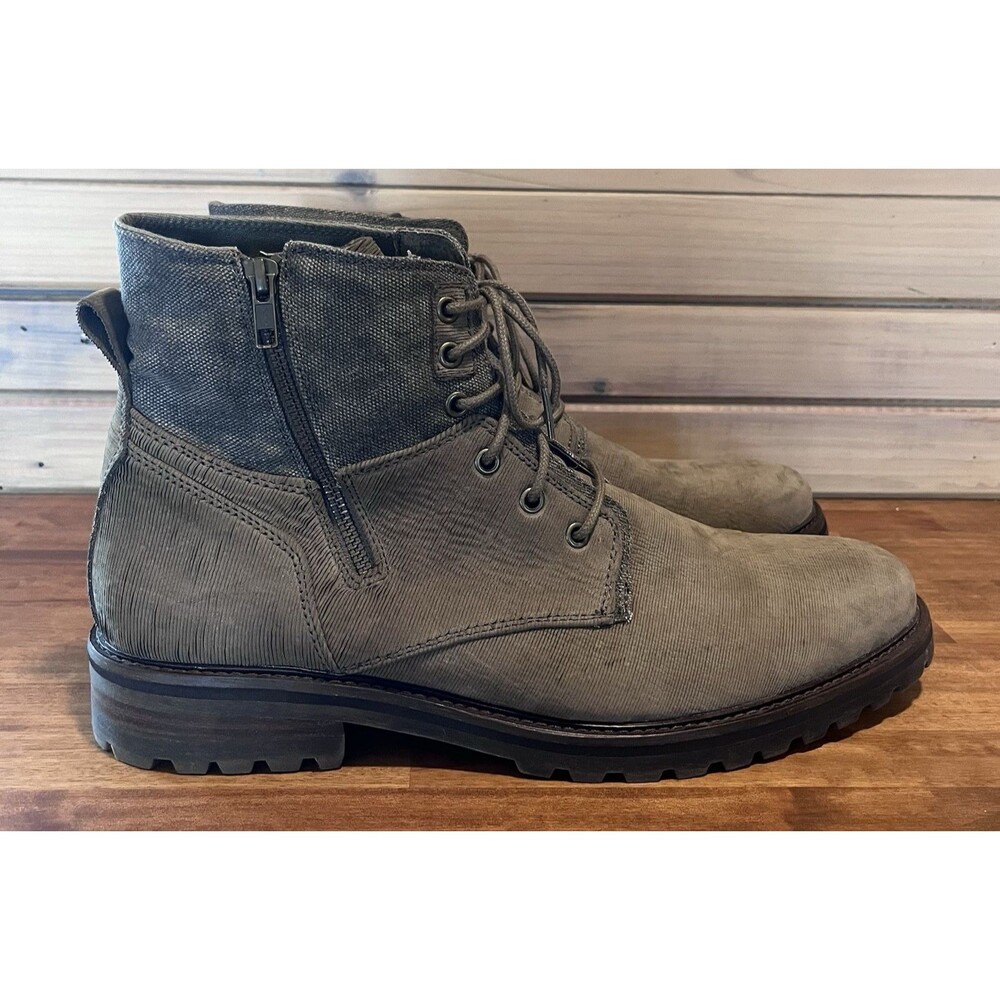 Mark Nason Boots Mens 13 Combat Boots Brown/Gray Leather Canvas Side Zip 68240